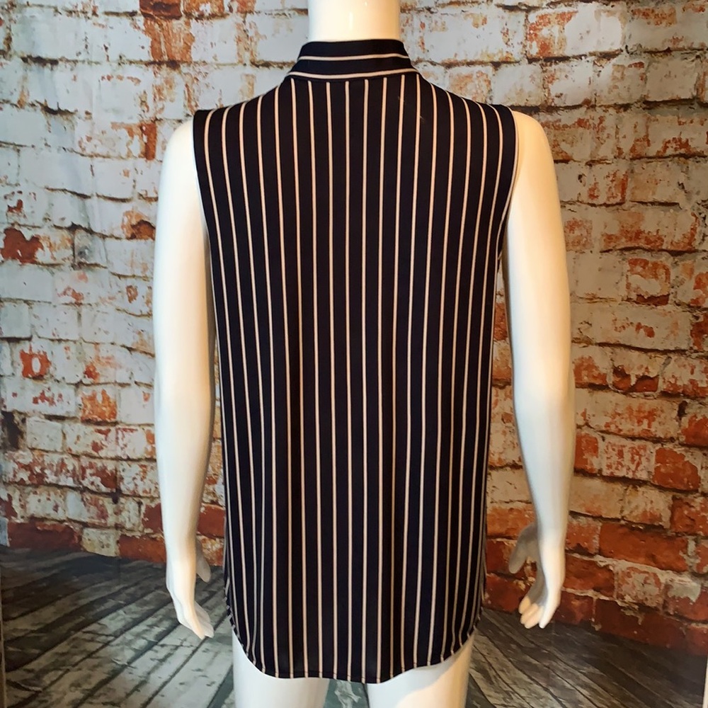 Ann Taylor Stripe Tie Neck Button Front Shell - Picture 5 of 8